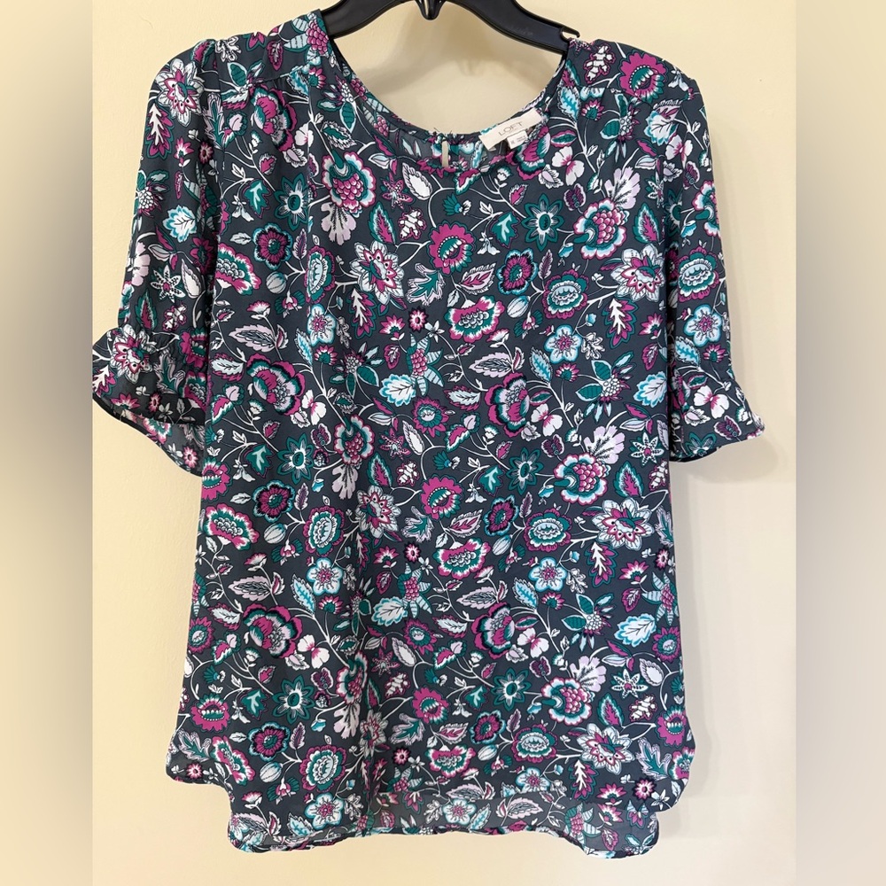 LOFT Floral Blouse in Pink and Teal